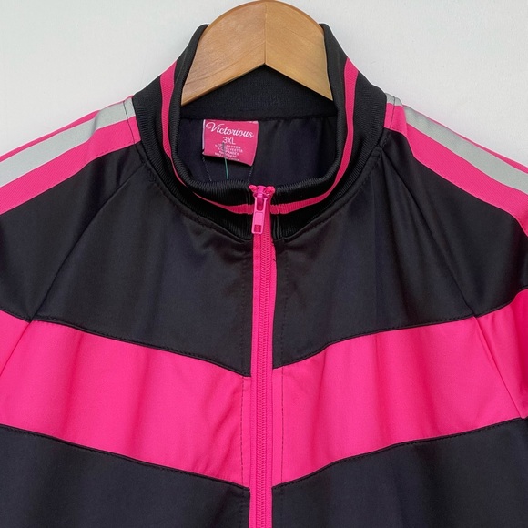 Victorious Colorblock Reflective Neon Stripe Band Jacket Activewear Zip Pockets - Picture 3 of 11